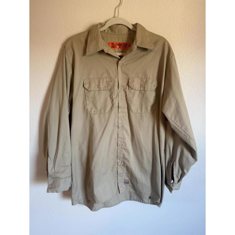 Red Kap Button Up Tan Long Sleeve Size Large ST52KH5 Men’s NEW